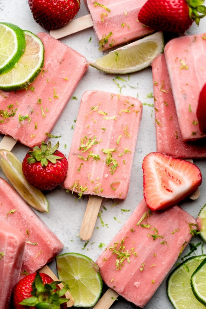 strawberry popsicle on counter