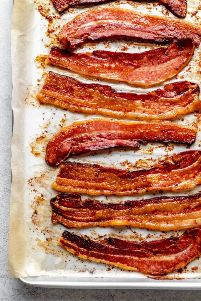cooked bacon on sheet pan