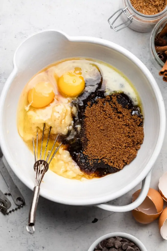 wet ingredients in mixing bowl