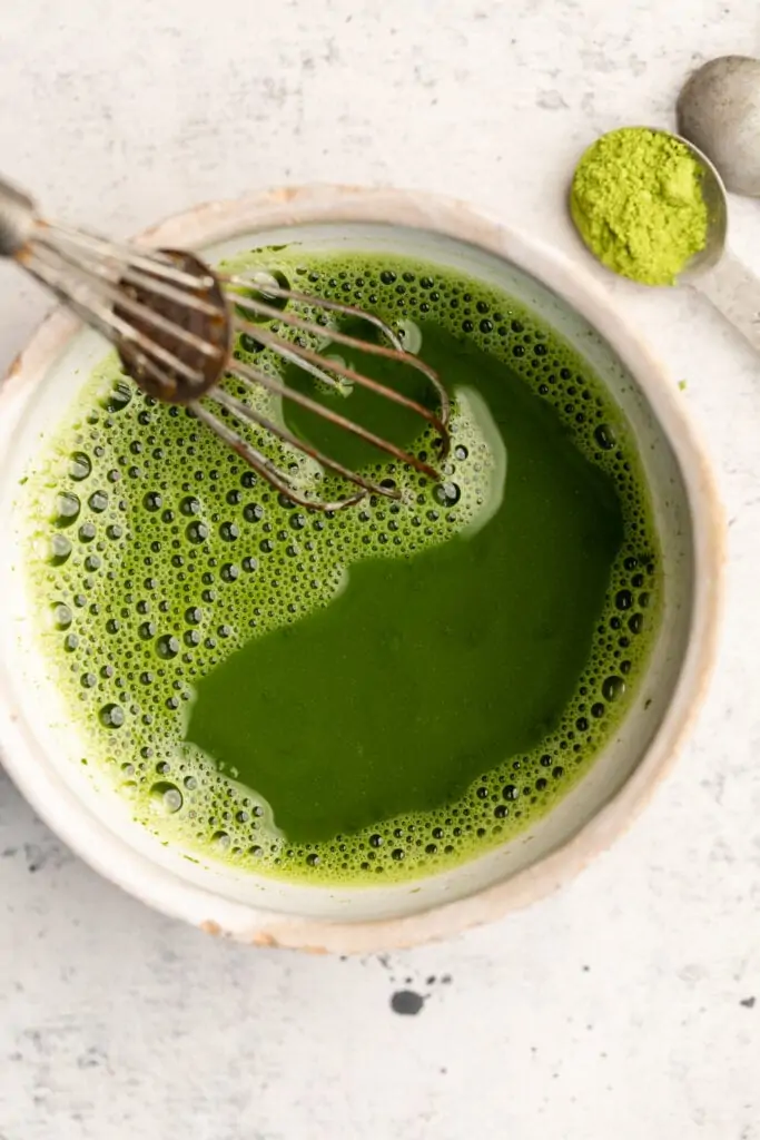 matcha latte in a small bowl 