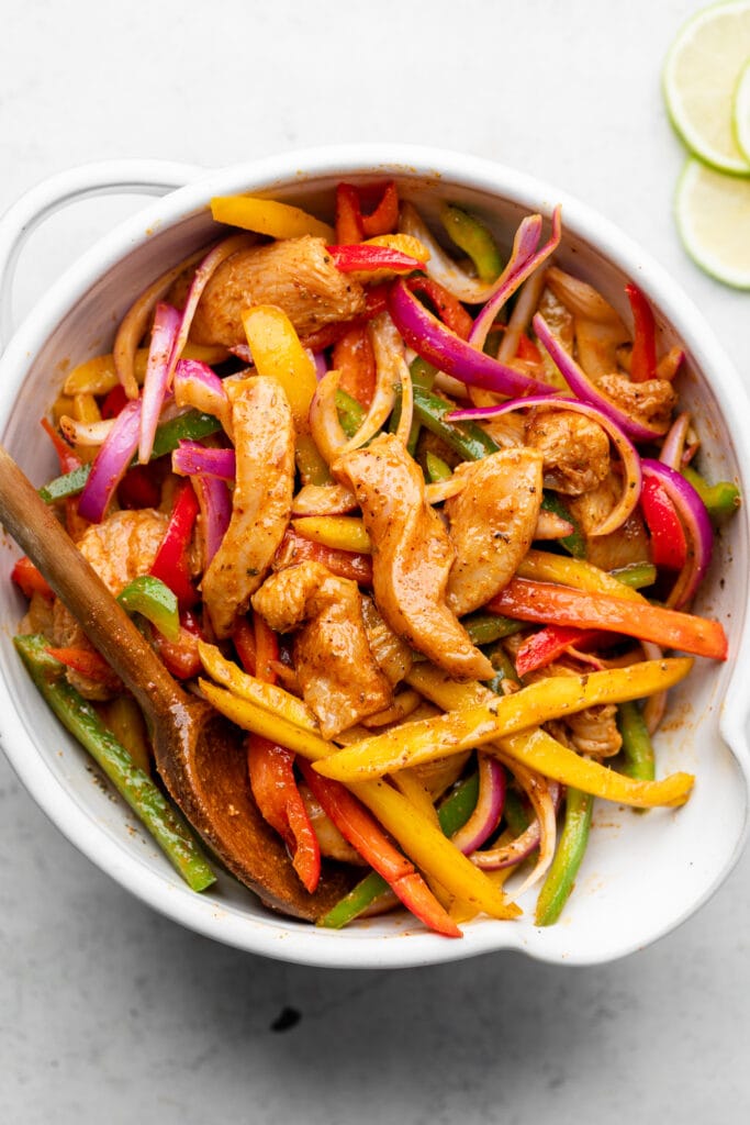 chicken and veggies tossed in bowl