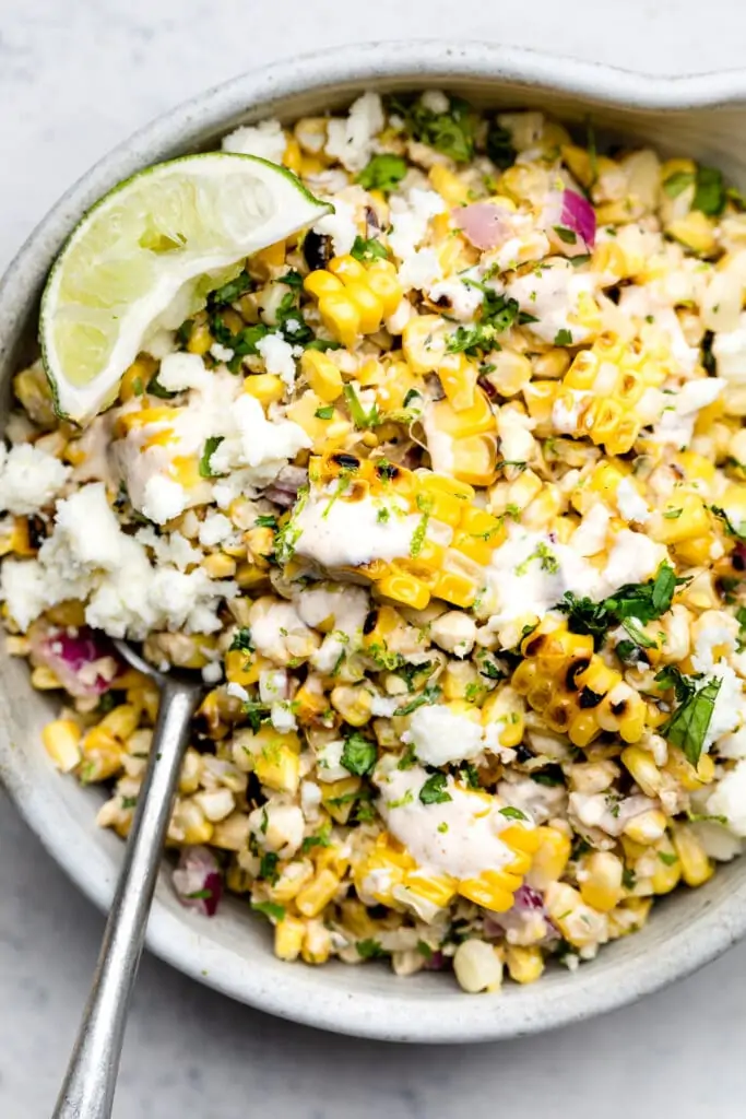 street corn salad in bowl
