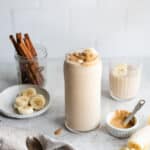 peanut butter banana smoothie in a cup