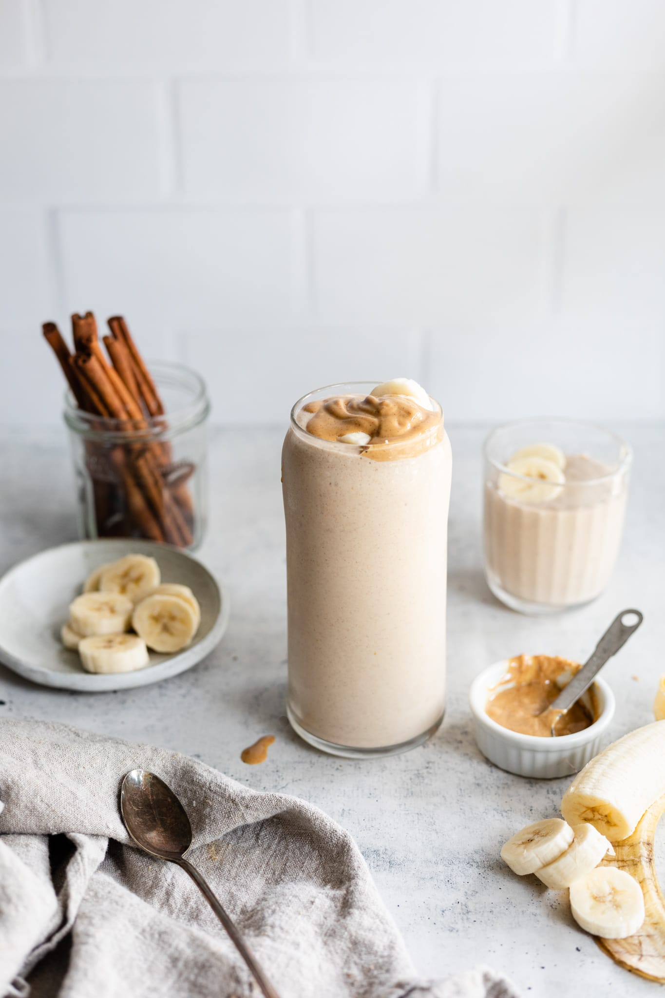peanut butter banana smoothie in a cup 