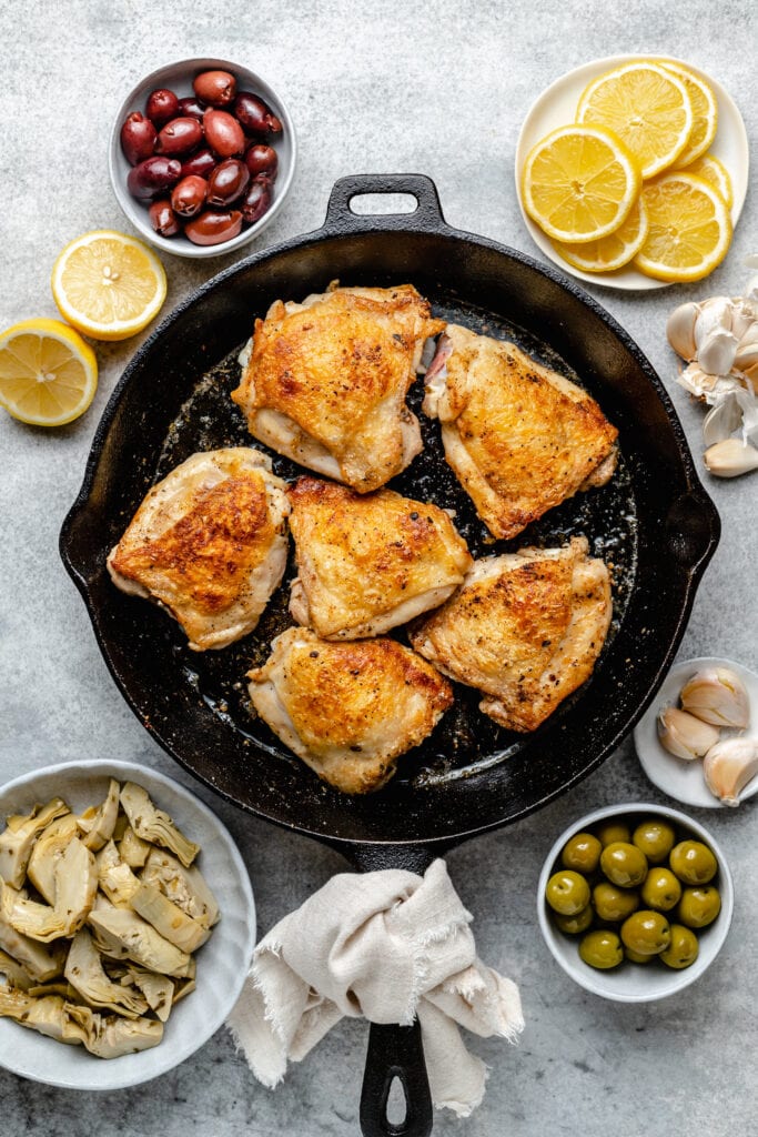browned chicken in skillet
