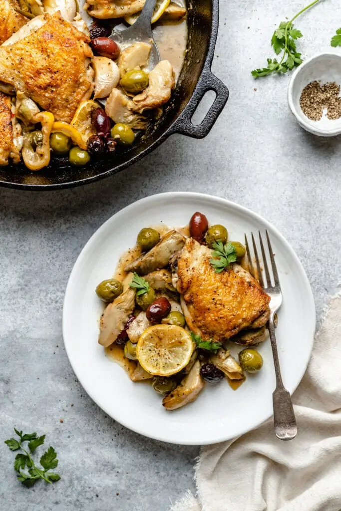 chicken on plate with fork