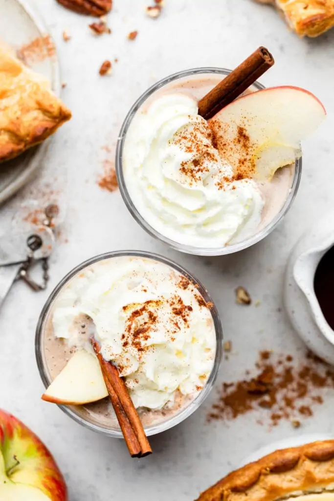 overhead shot of apple pie smoothie