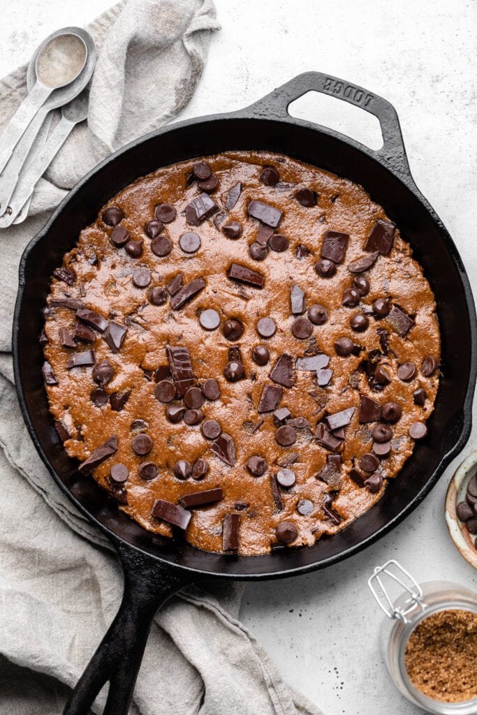 unbaked cookie dough in skillet