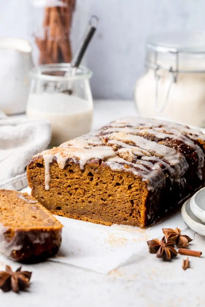 pumpkin bread loaf with icing