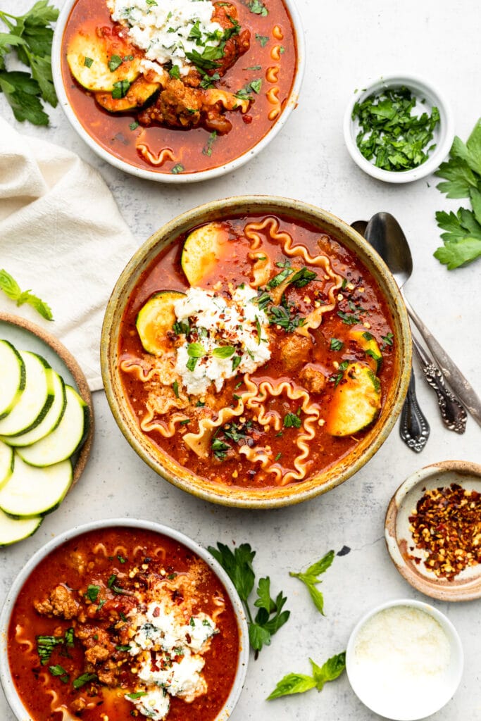 lasagna soup in bowl