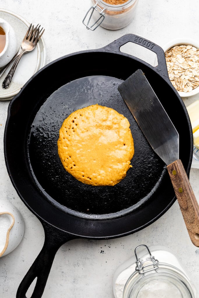 pancake batter in skillet