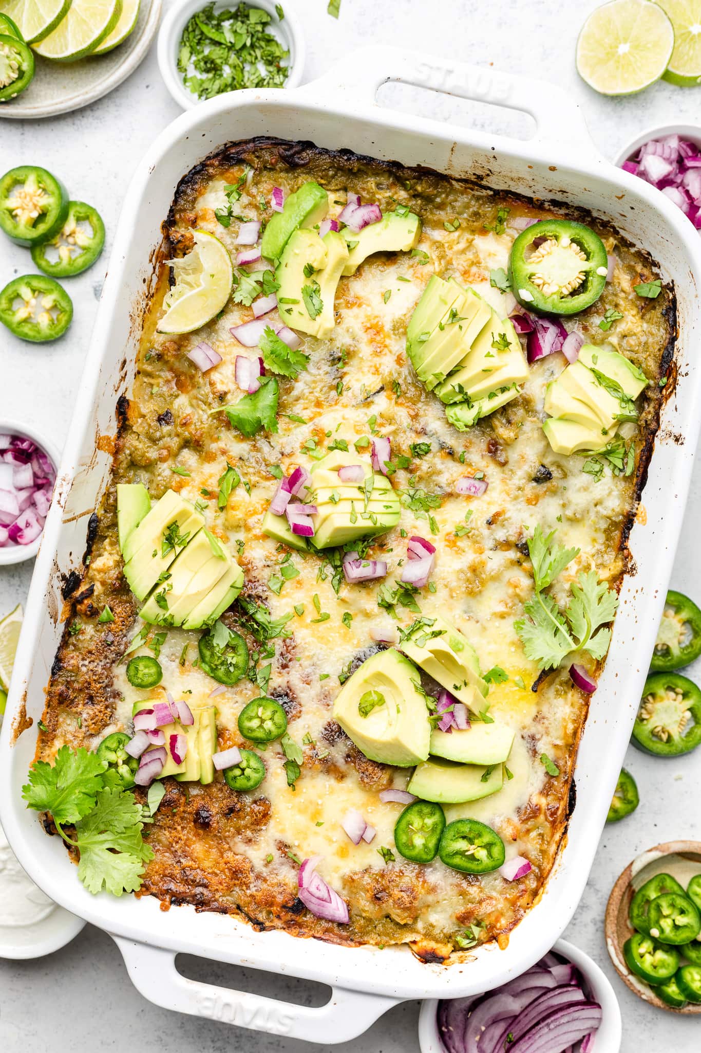 Slow Cooker Green Chile Chicken Enchilada Casserole