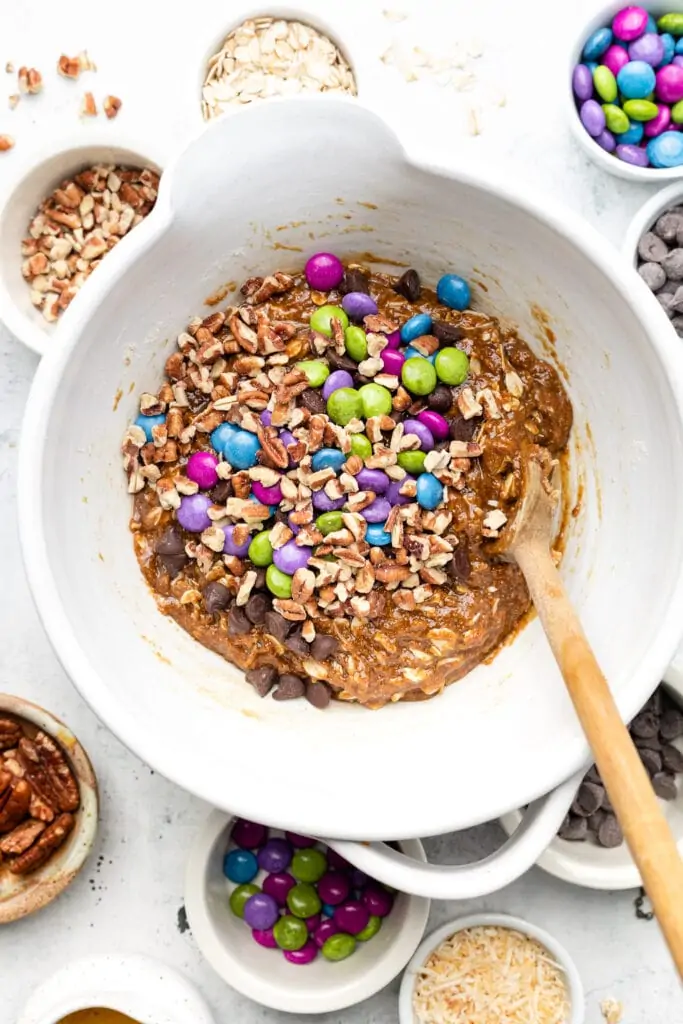 cookie batter with chocolate and nuts