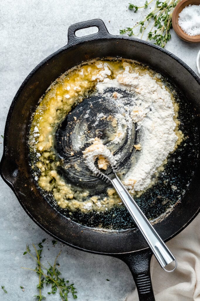 four and butter in skillet