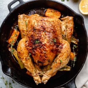 roasted chicken in skillet