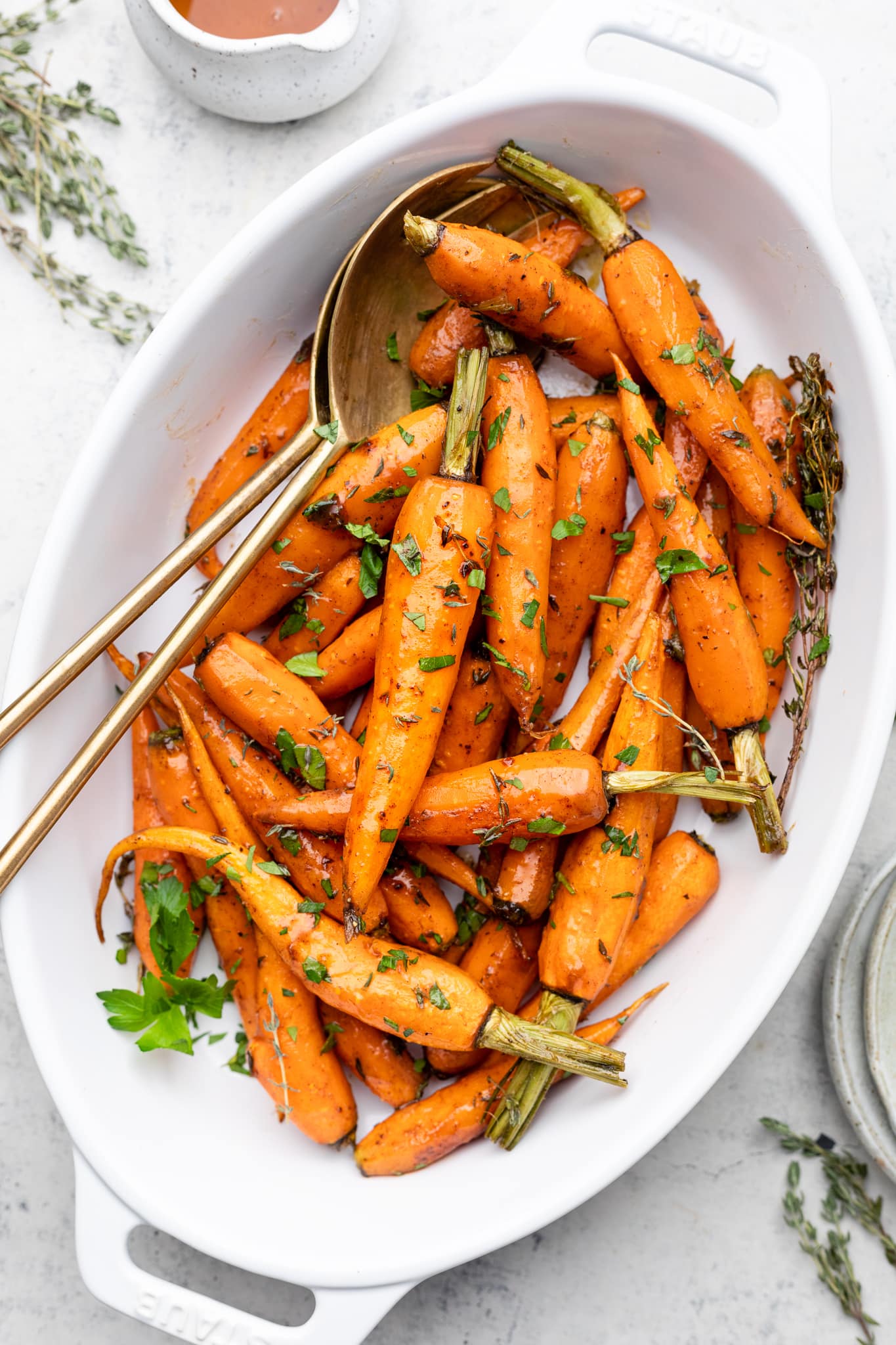 roasted carrots in casserole dish