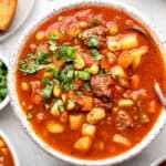 vegetable beef soup in bowl