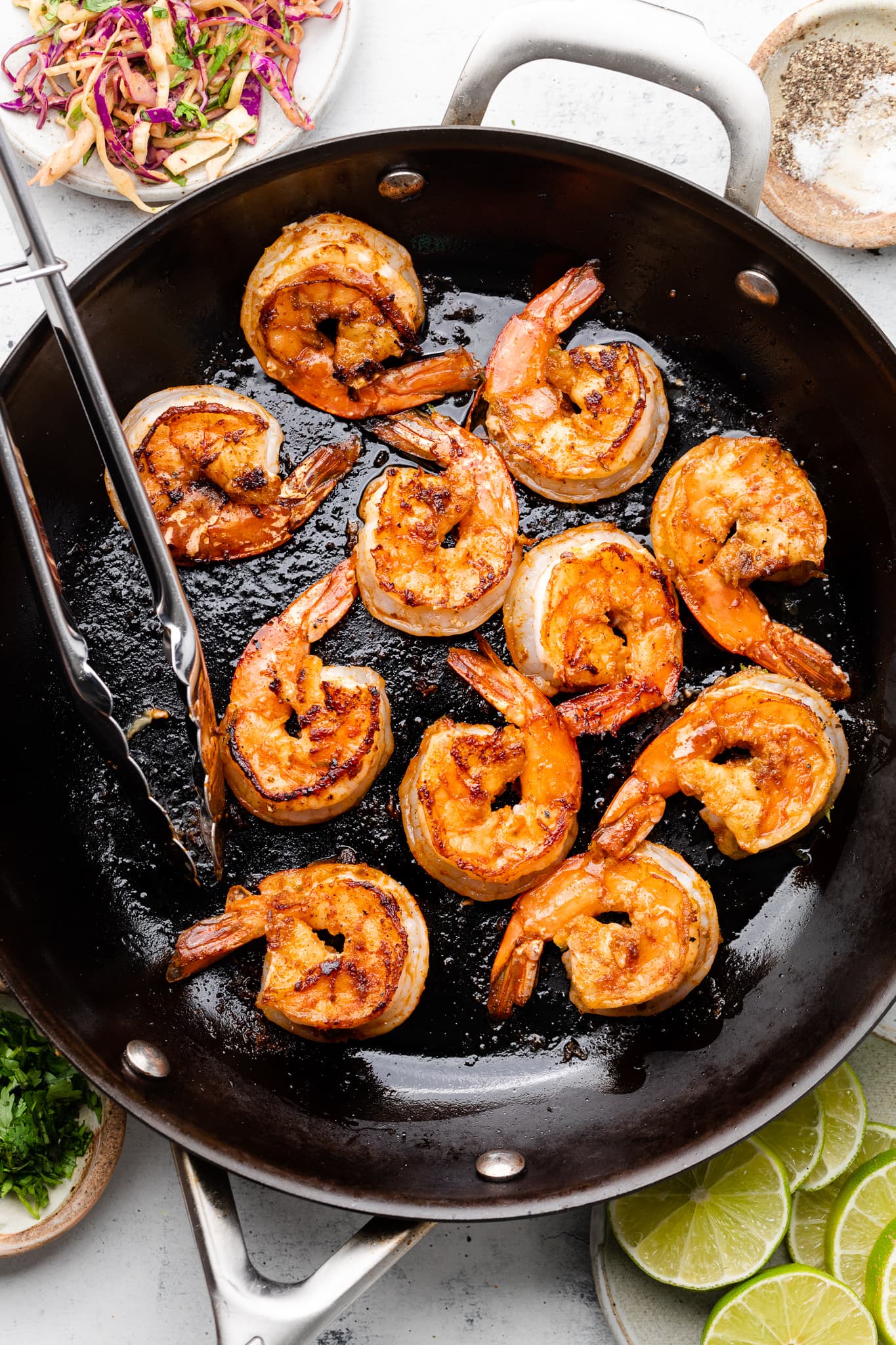 cooked shrimp in skillet 