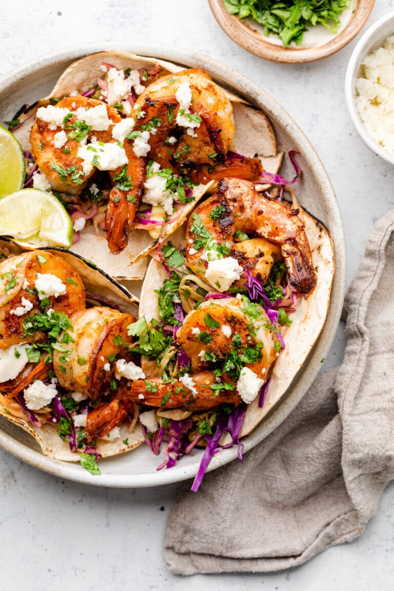 Shrimp Tacos with Chipotle Cabbage Slaw - All the Healthy Things