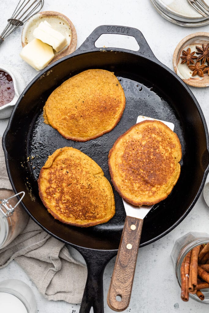 pancakes in skillet