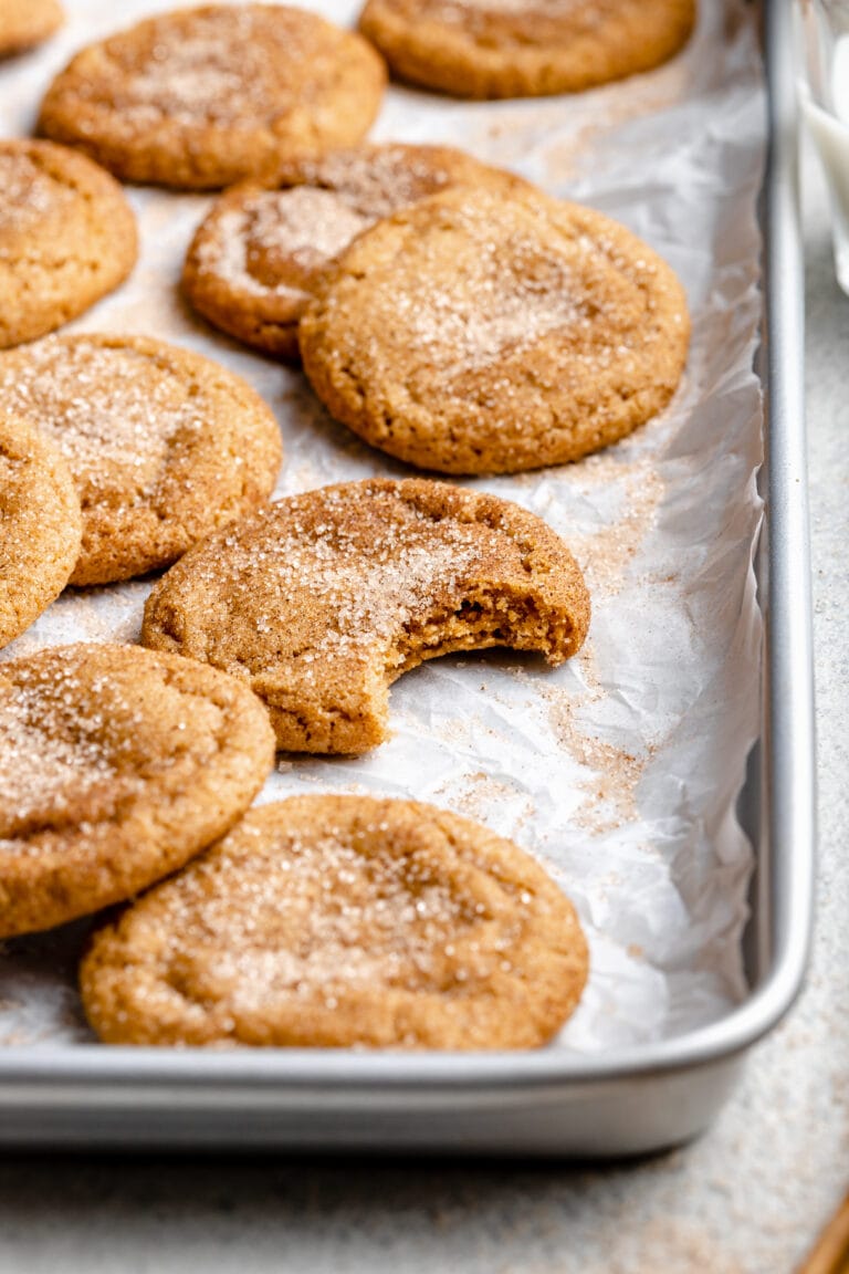 brown butter snickerdoodles on baking sheet