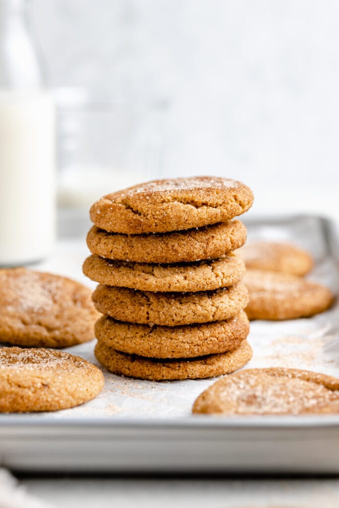 snickerdoodle cookies stacked on each other