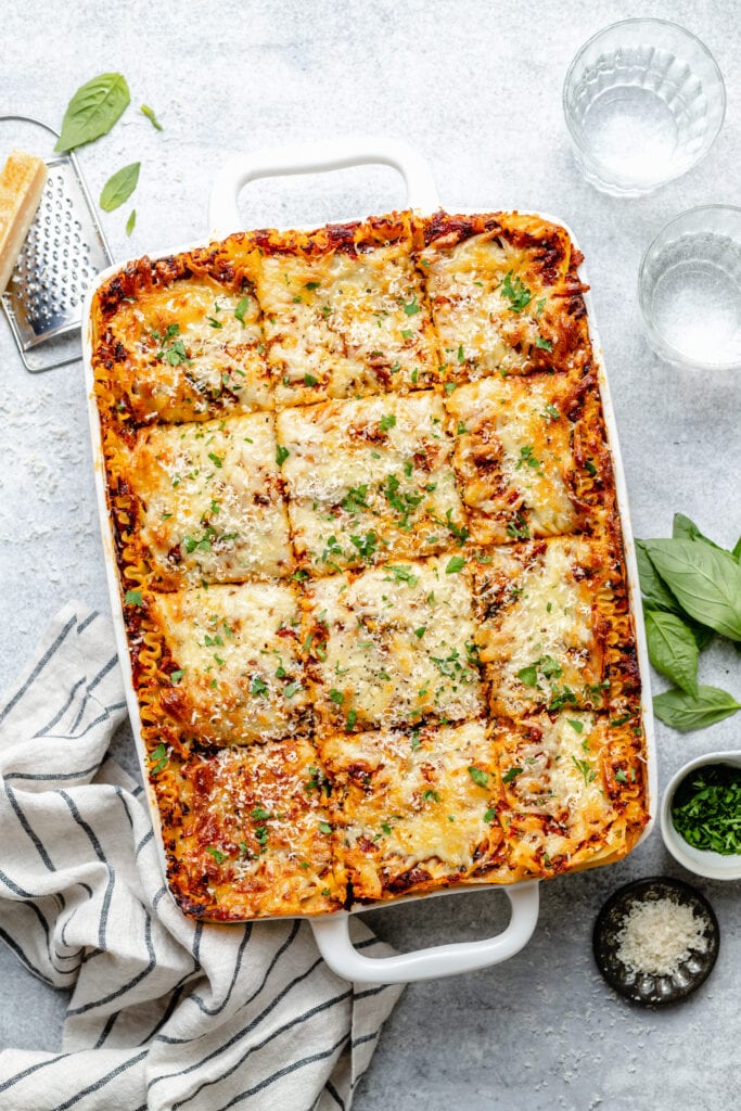 easy lasagna in baking dish