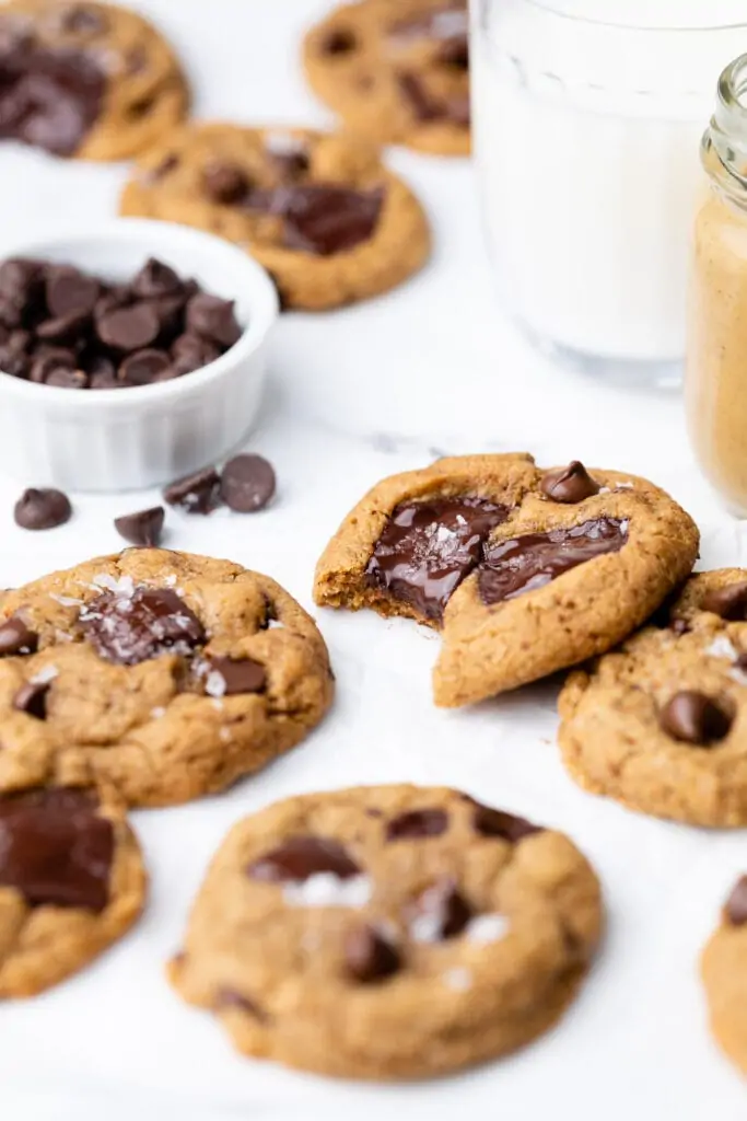 almond flour peanut butter cookie with bite out