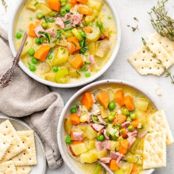 soup in bowl with crackers