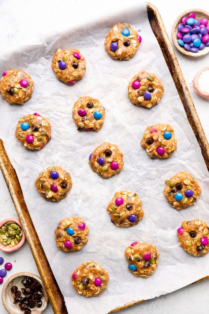 unbaked cookies on sheet pan