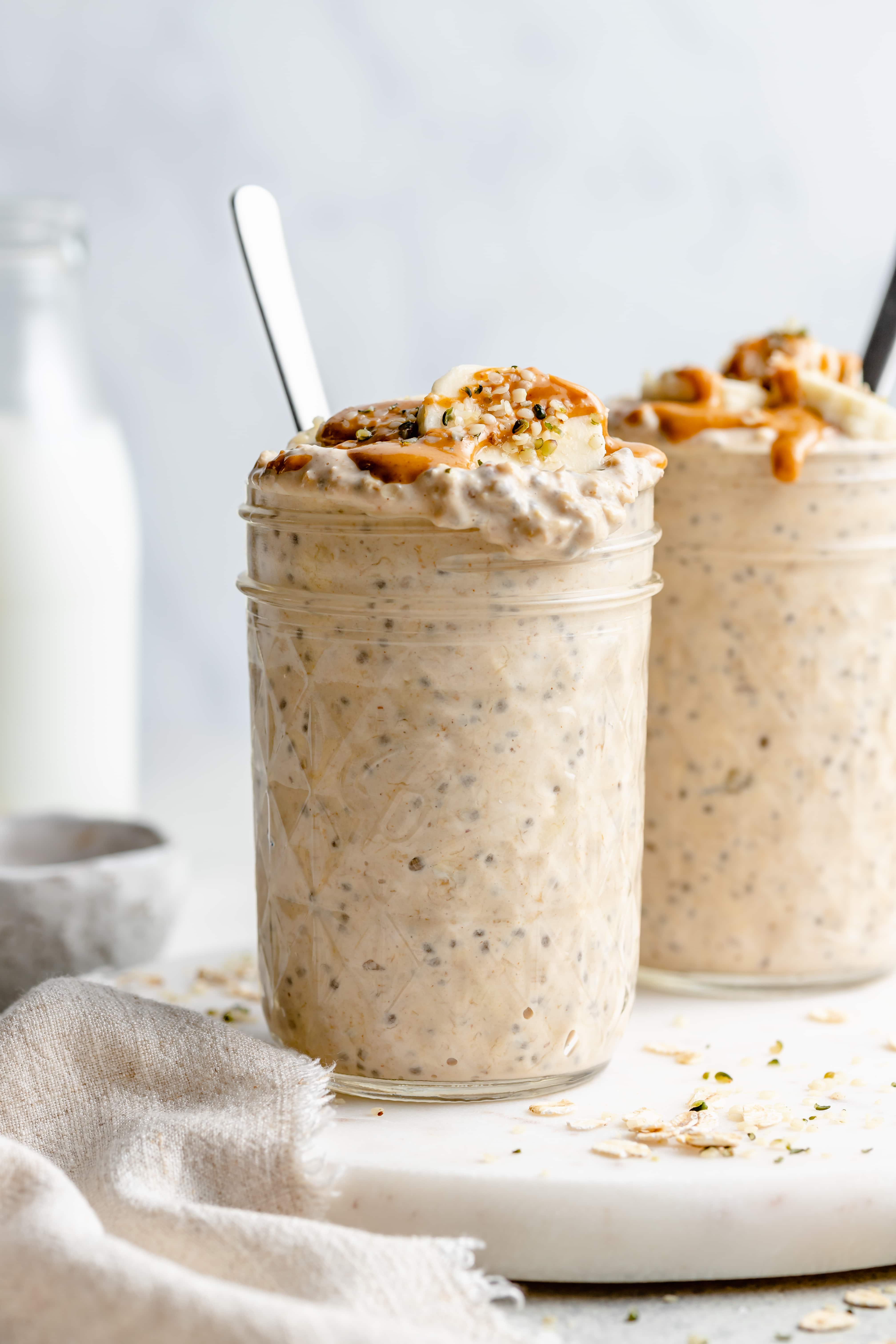overnight oats in a mason jar with spoon