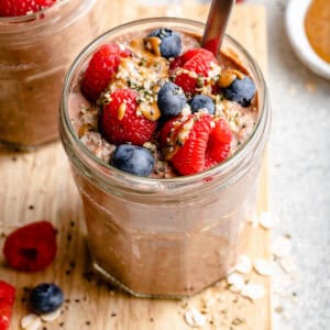 overnight oats in jar with fruit