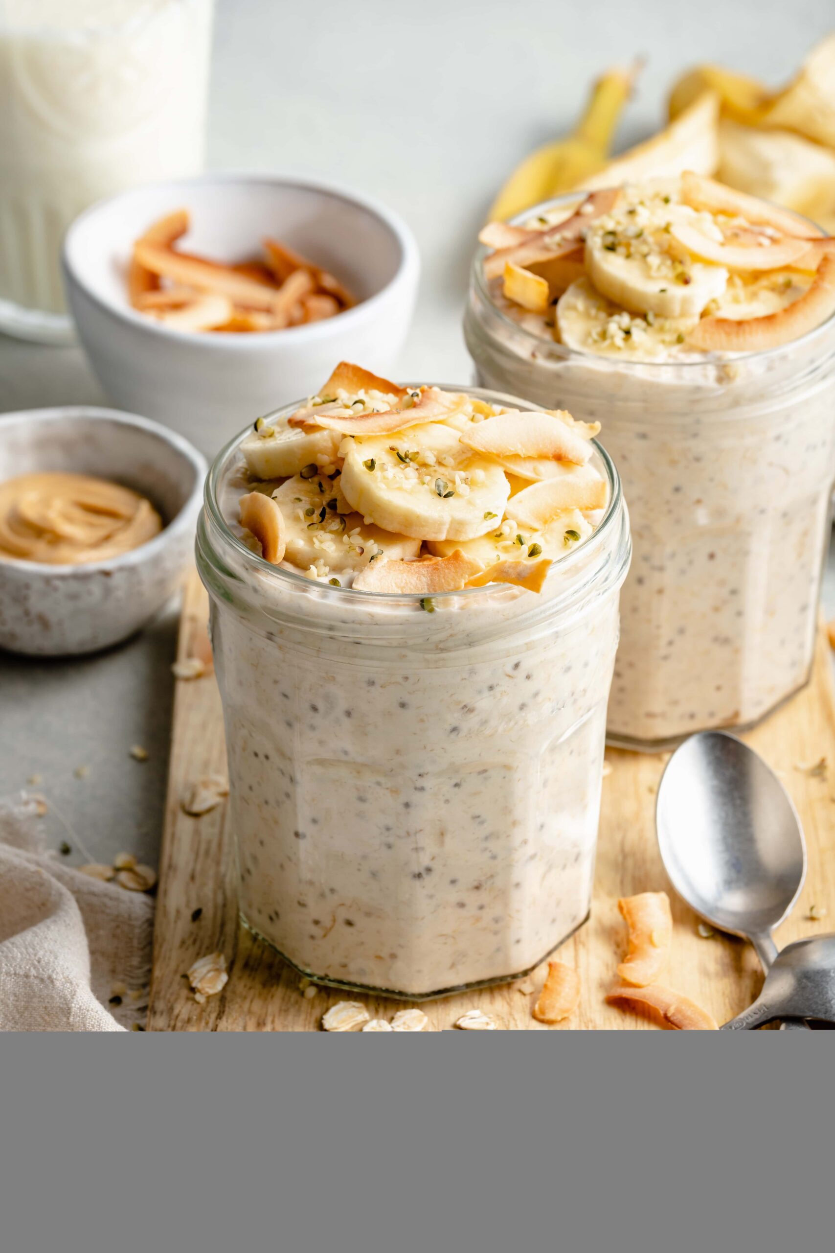 coconut banana overnight oats with toppings