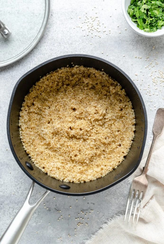 cooked quinoa in pot