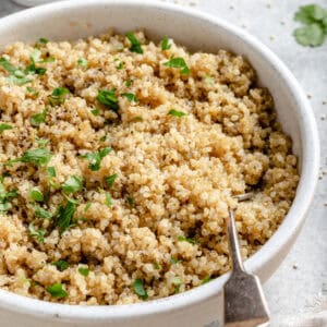quinoa in bowl with fork