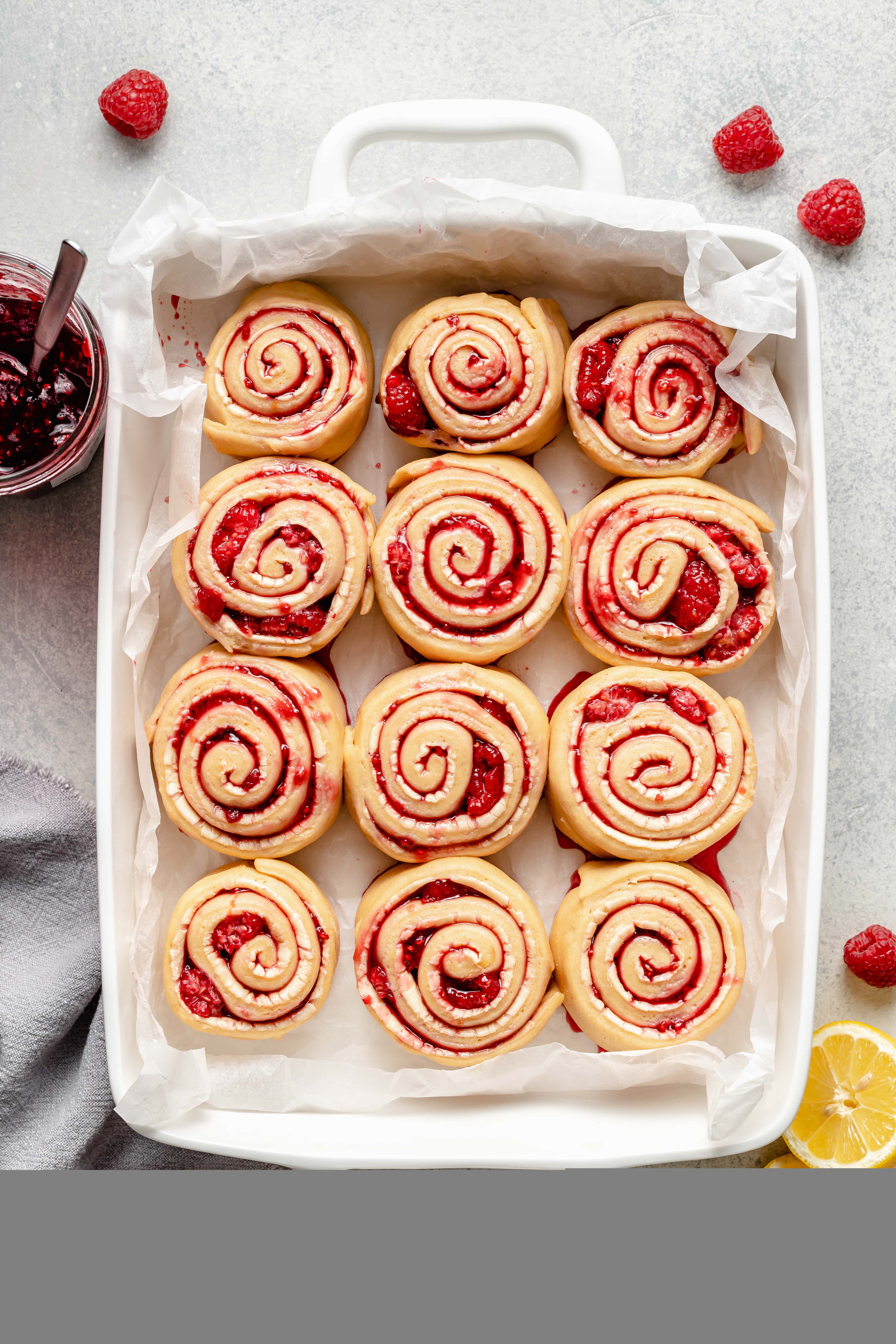 raspberry rolls after second rise