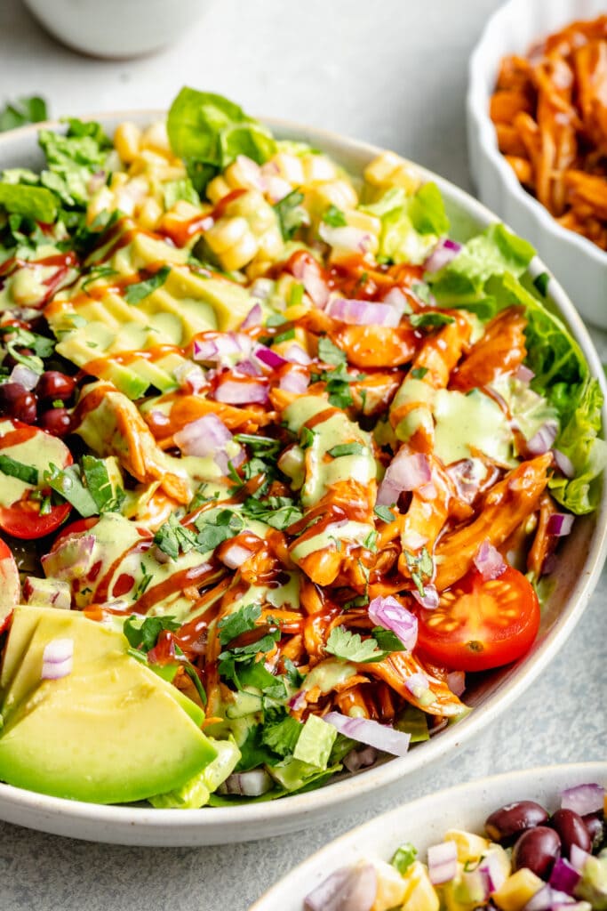 bbq chicken salad in bowl