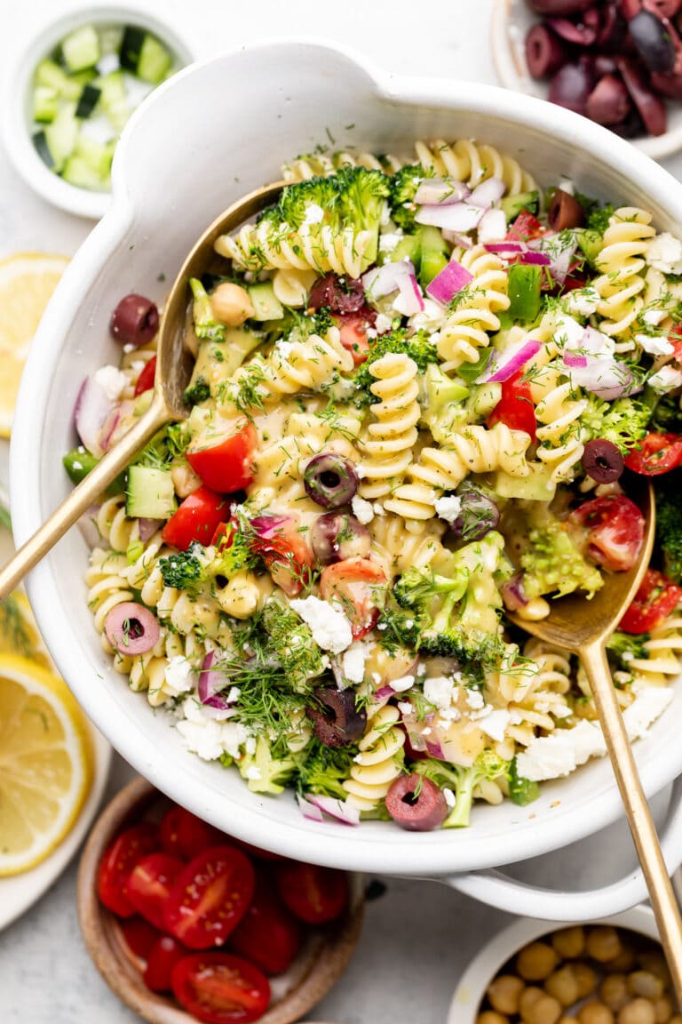 Greek Broccoli Pasta Salad - All the Healthy Things