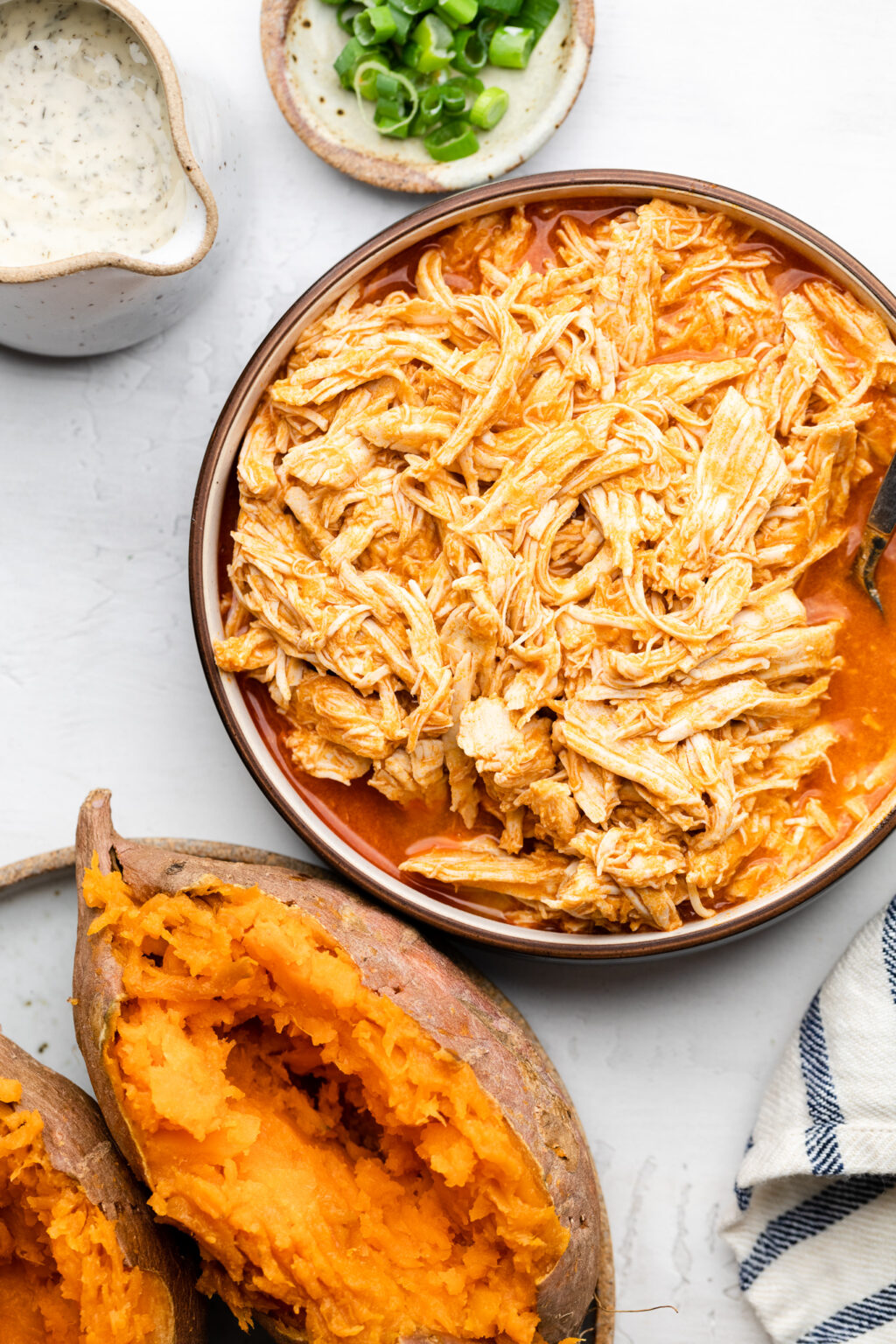 Slow Cooker Buffalo Chicken Stuffed Sweet Potatoes All The Healthy Things