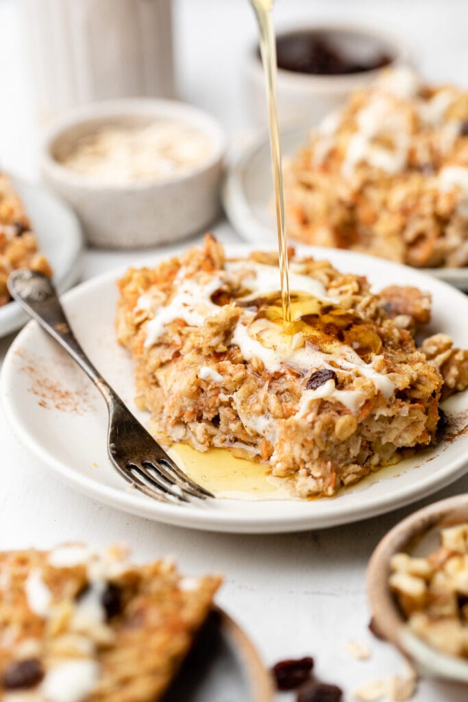 carrot cake baked oatmeal with cream cheese glaze