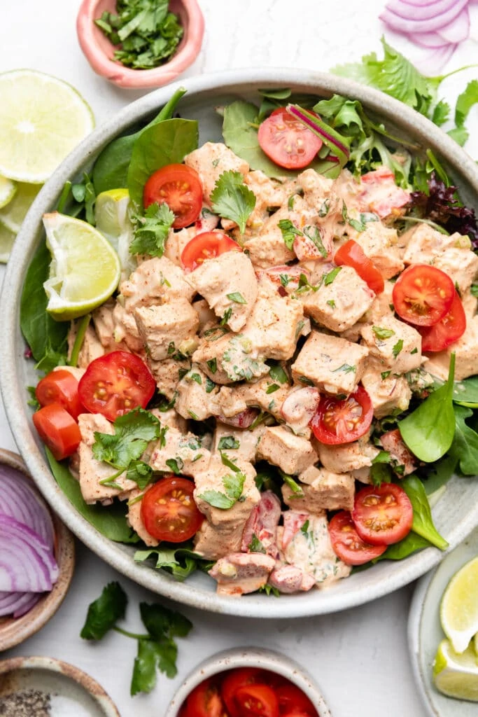 chipotle chicken salad over greens