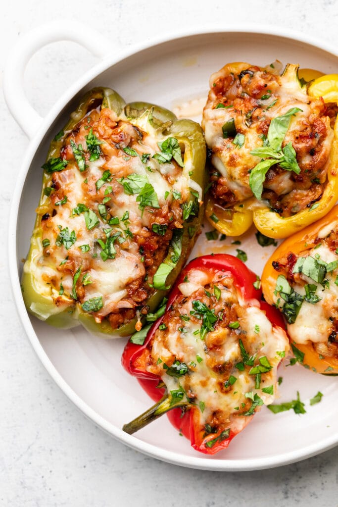 ground turkey stuffed peppers in dish