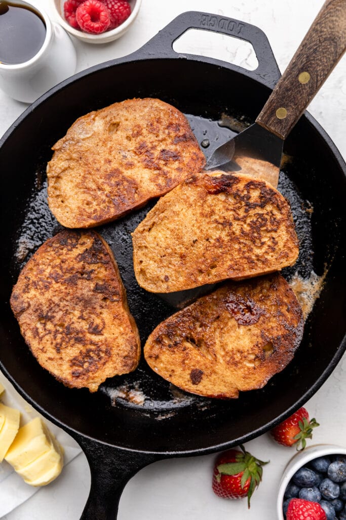 French toast frying in pan