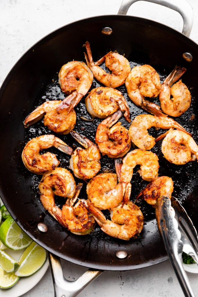 cooked shrimp in pan