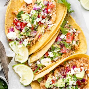 slow cooker chicken tacos on plate