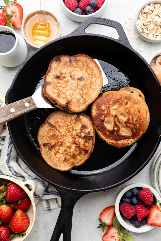 oatmeal pancakes in skillet