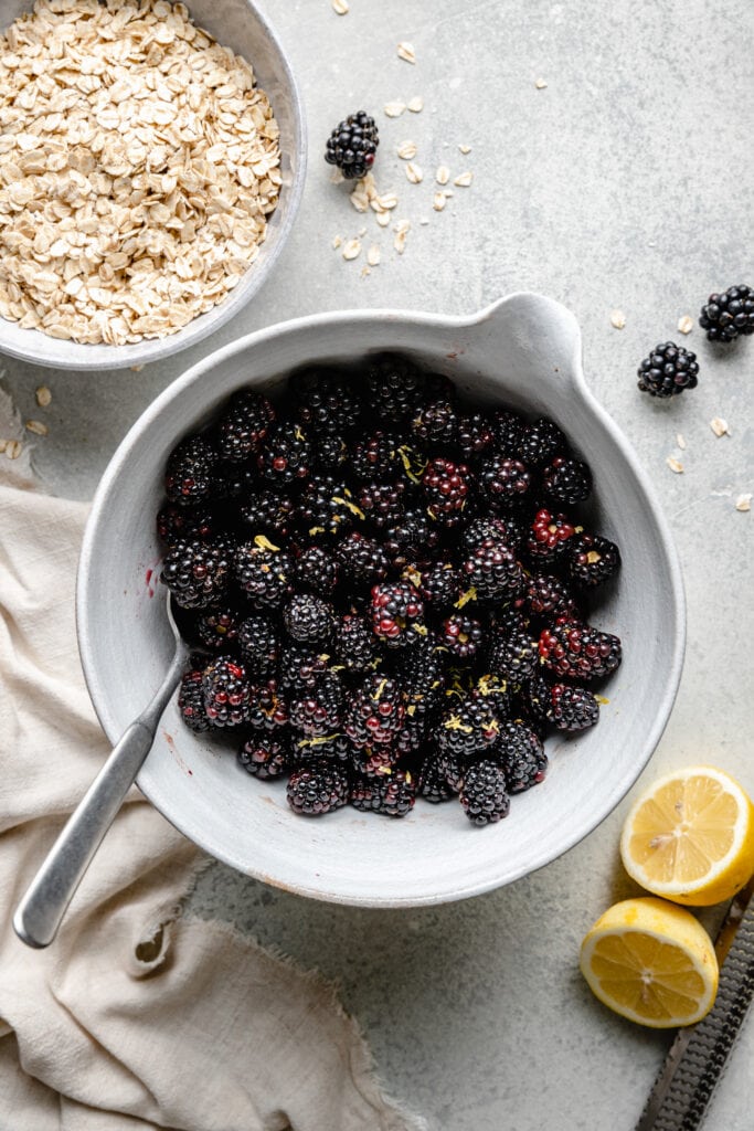 blackberries in bowl with lemon zest