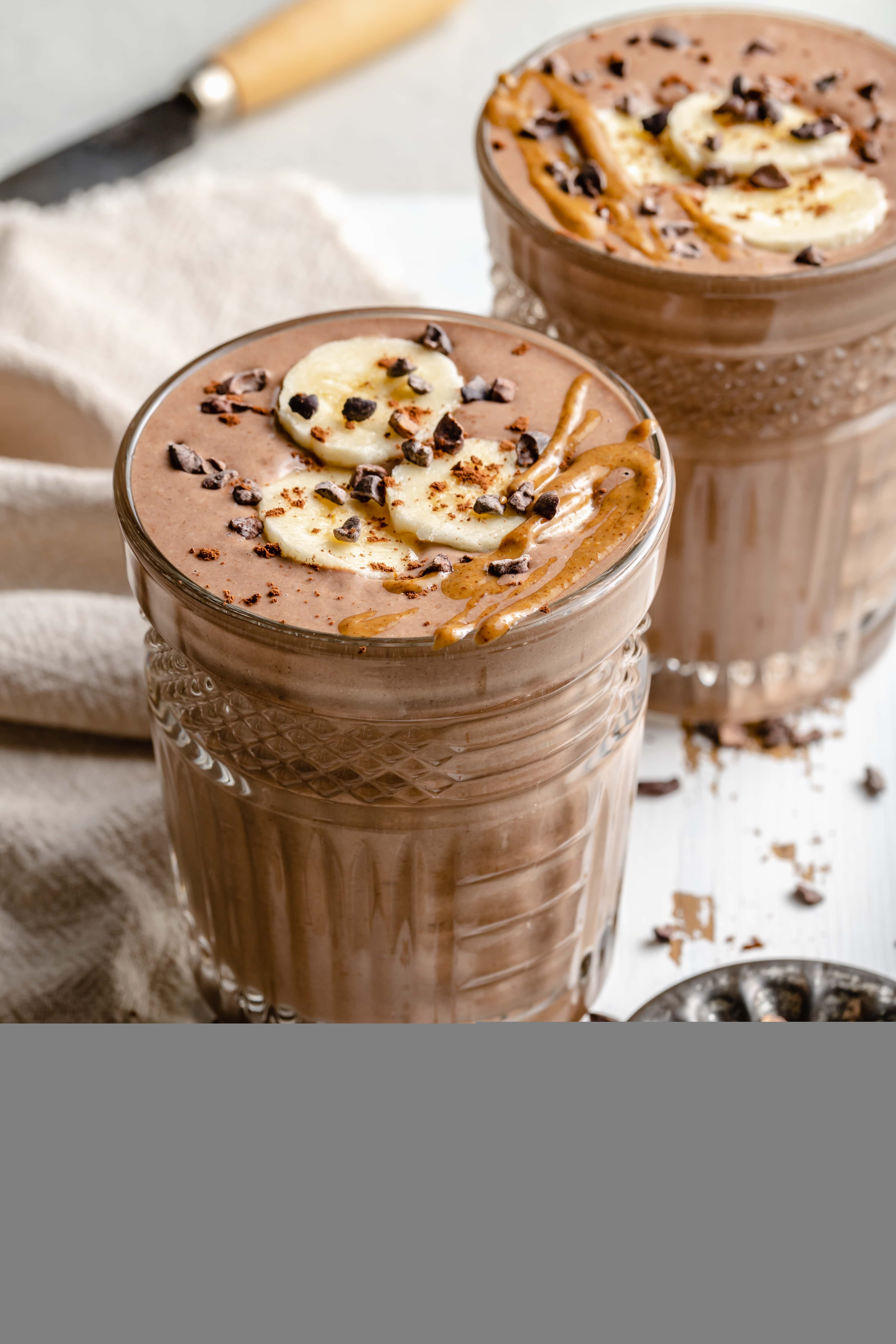 chocolate banana smoothie in glass