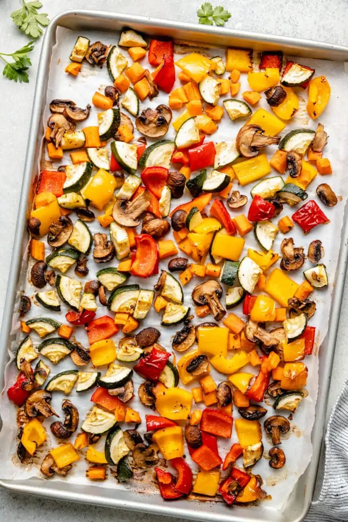 roasted veggies on sheet pan