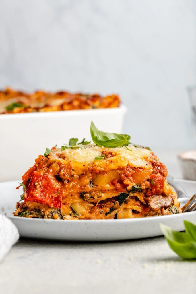 slice of lasagna on plate